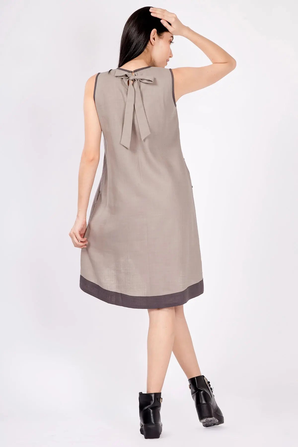 Grey Colour Block Flared Dress SNEHA B