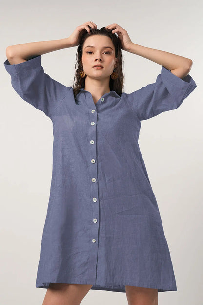 Grey Cotton Linen Shirt Dress SNEHA B