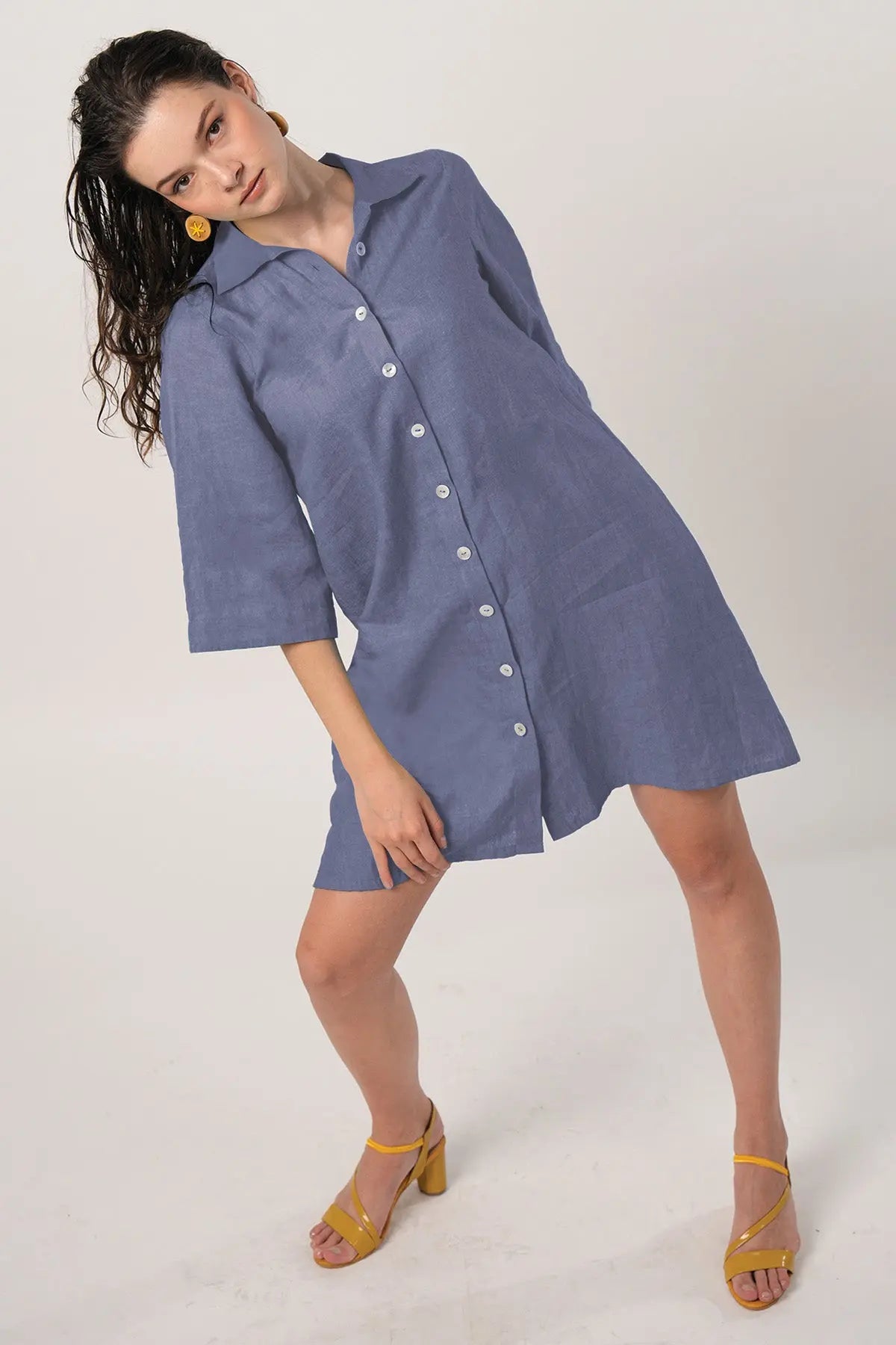 Grey Cotton Linen Shirt Dress SNEHA B
