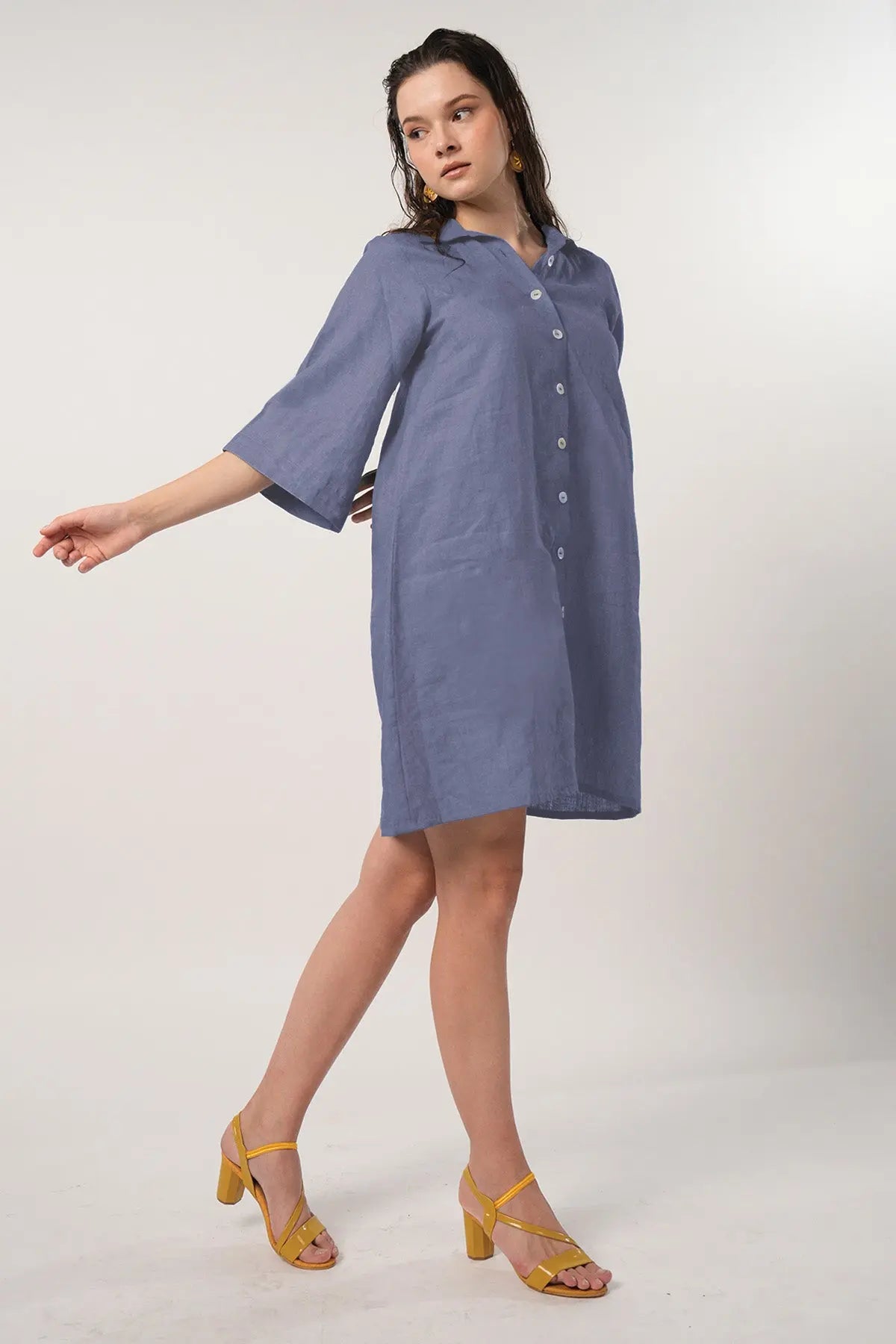 Grey Cotton Linen Shirt Dress SNEHA B