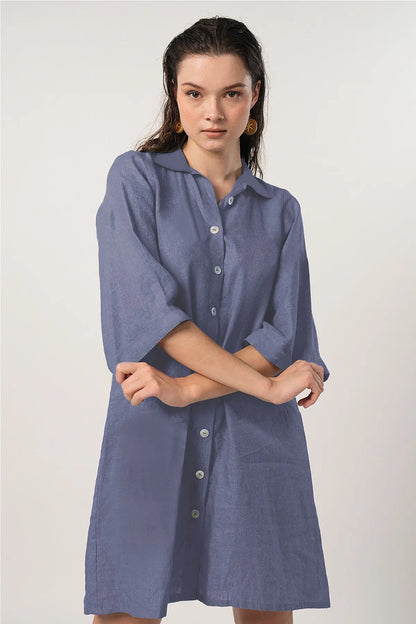 Shop Grey Cotton Linen Shirt Dress by SNEHA B