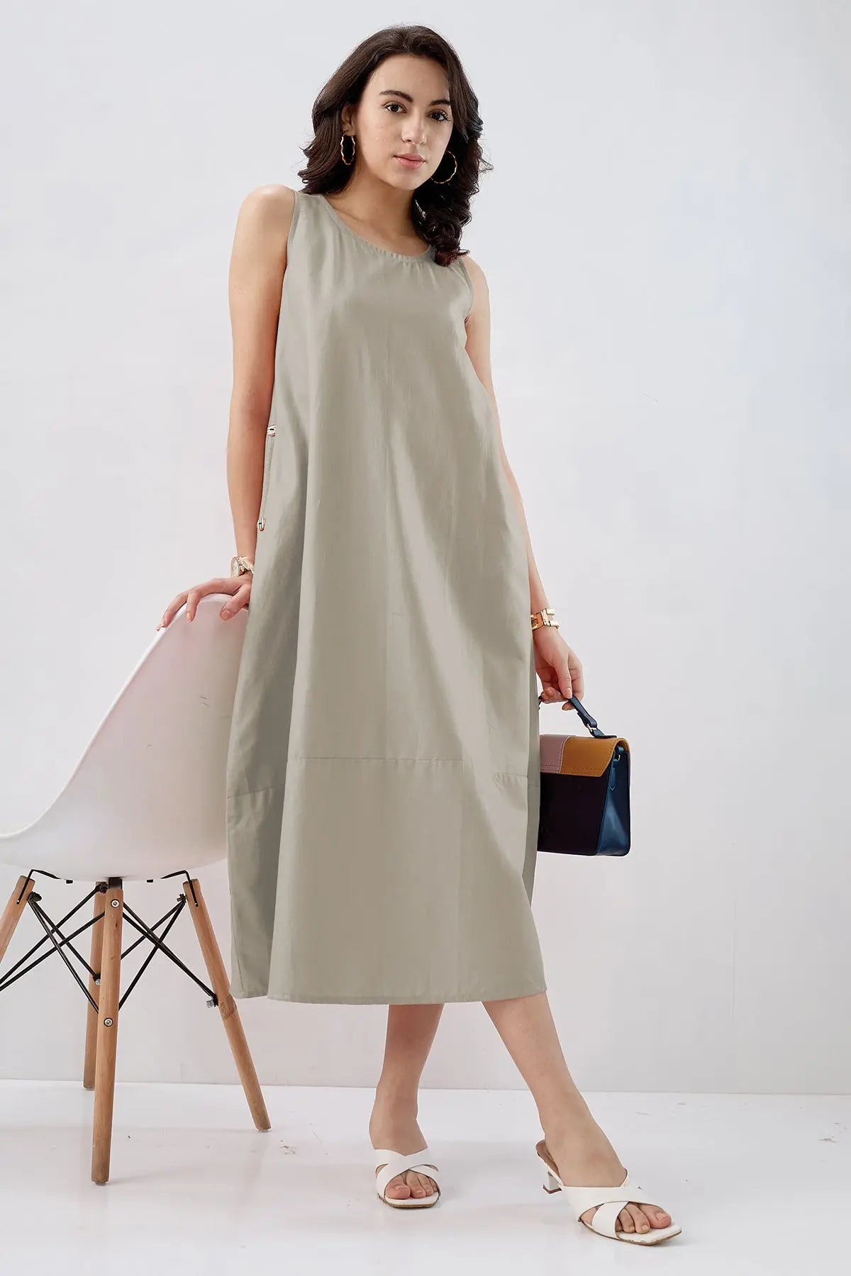 Grey Cotton Sleeveless Dress SNEHA B