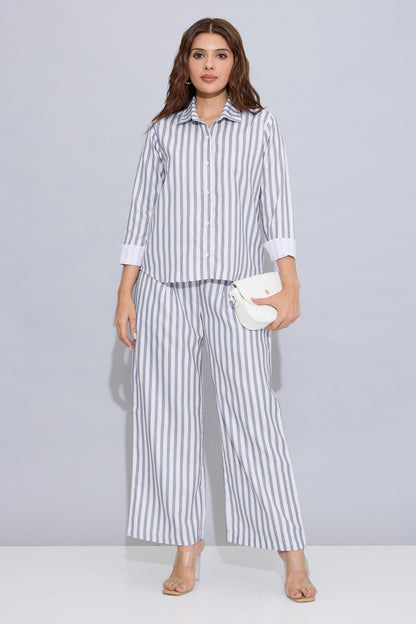 Grey Cotton Stripe Collar Shirt