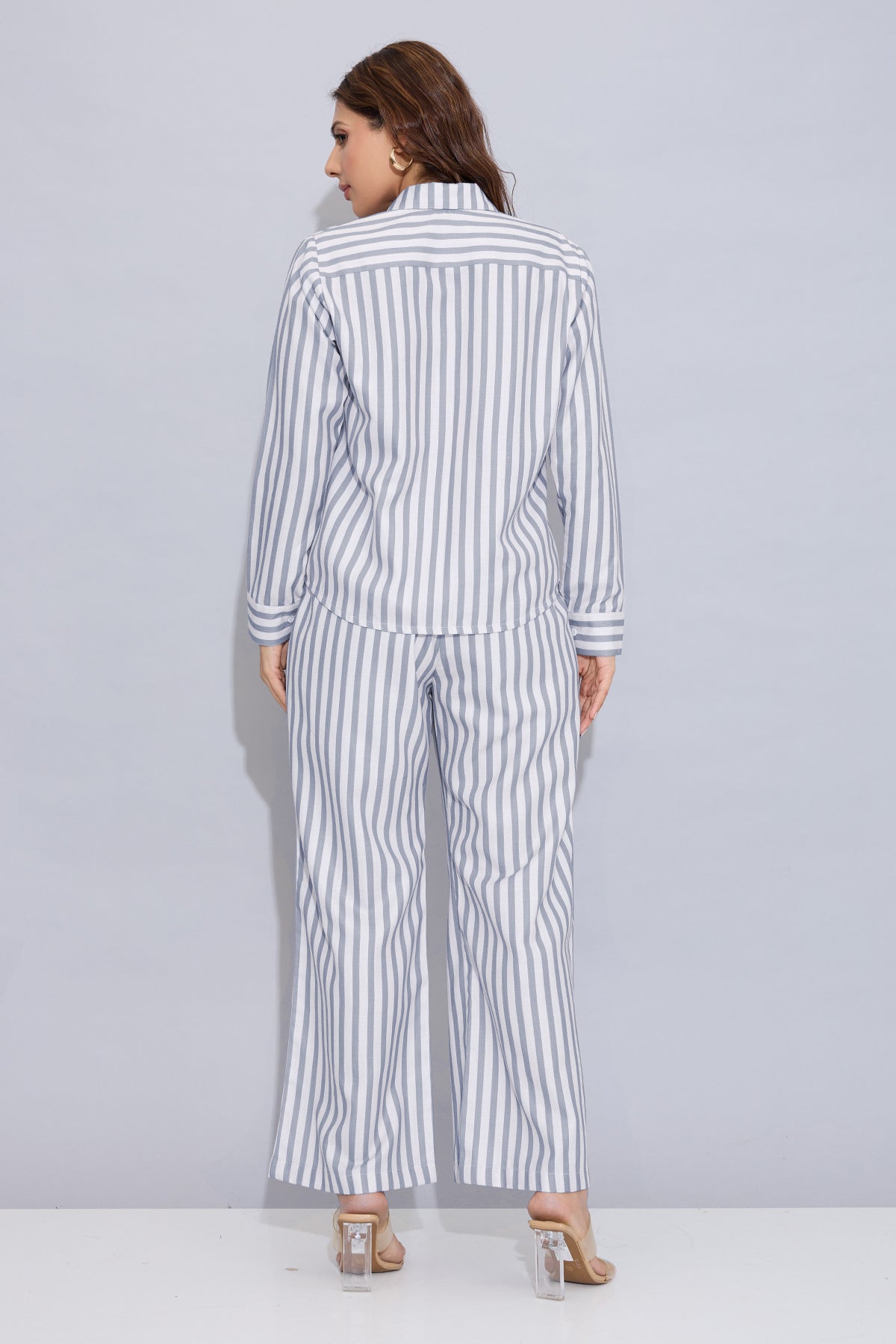 Grey Cotton Stripe Collar Shirt