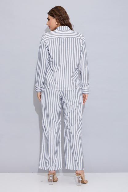 Grey Cotton Stripe Collar Shirt