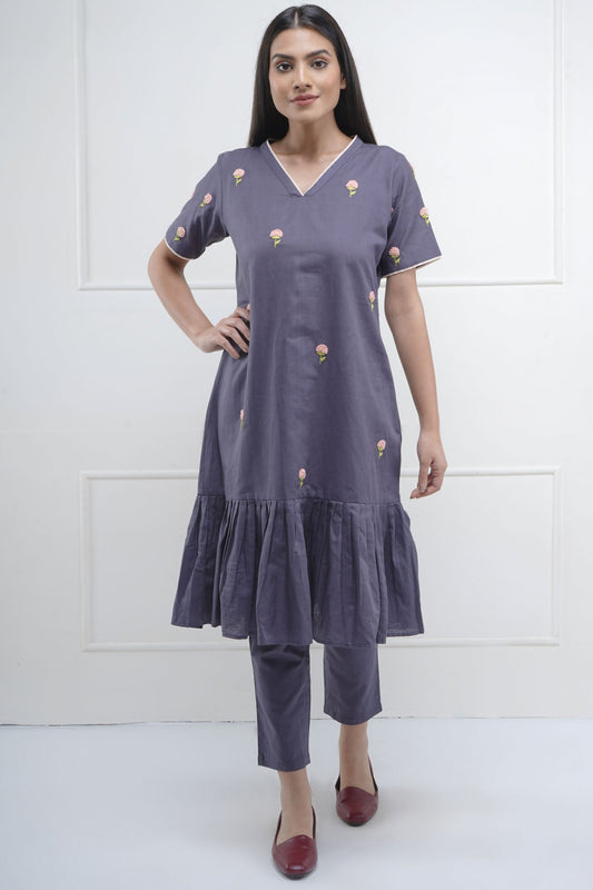 Buy Grey Embroidered Kurta & Pants by SNEHA B
