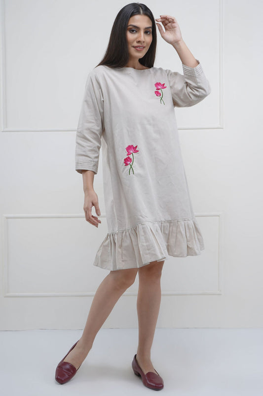 Buy Grey Resham Embroidered Dress by SNEHA B
