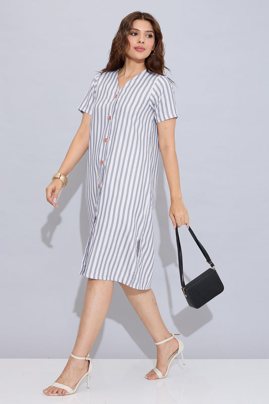 Grey Stripe Button Down Dress