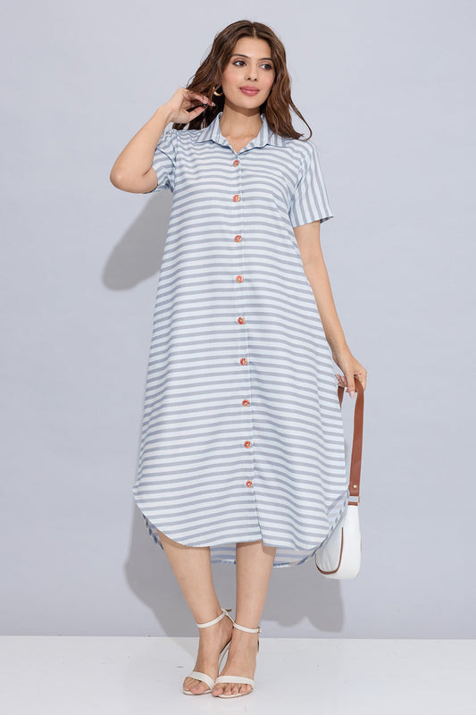 Buy Grey Stripe Cotton Shirt Dress by SNEHA B