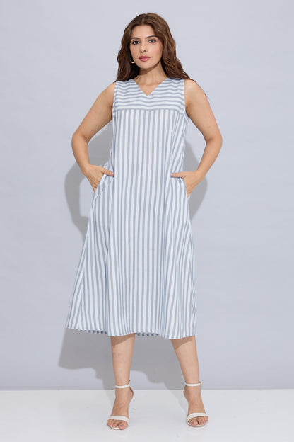 Grey Stripes Sleeveless Dress