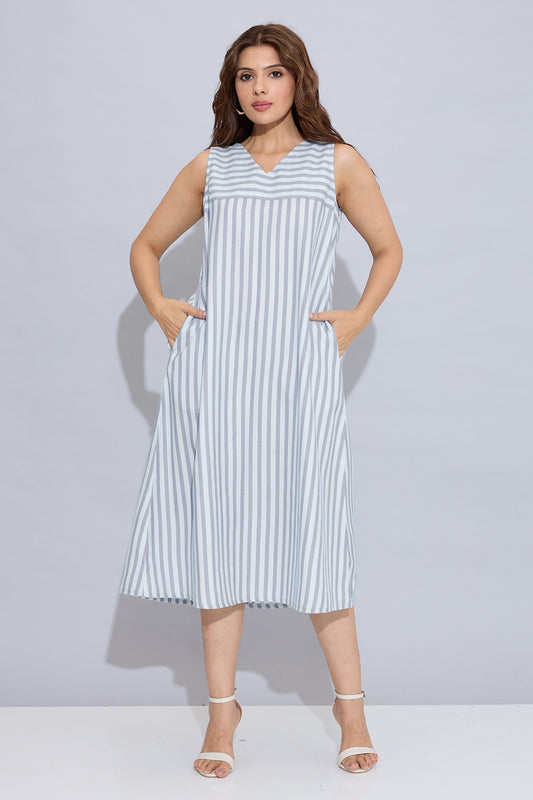 Grey Stripes Sleeveless Dress