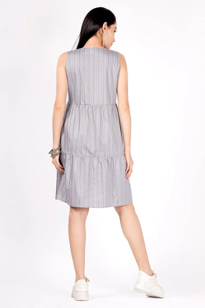 Grey Stripes Tiered Mini Dress SNEHA B
