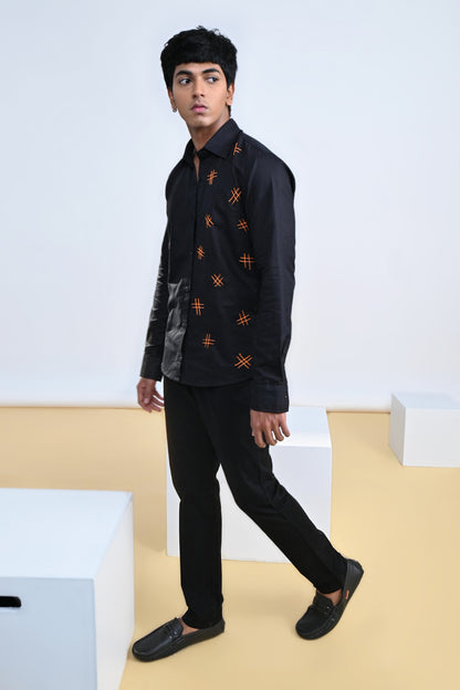 Hashtag Embroidered Cotton Linen Shirt