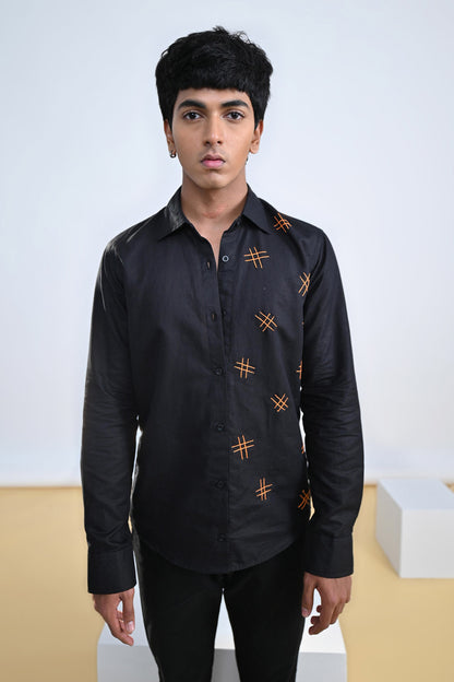 Hashtag Embroidered Cotton Linen Shirt