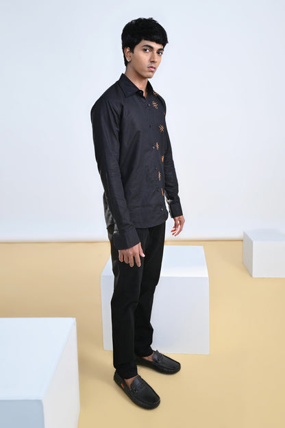 Hashtag Embroidered Cotton Linen Shirt