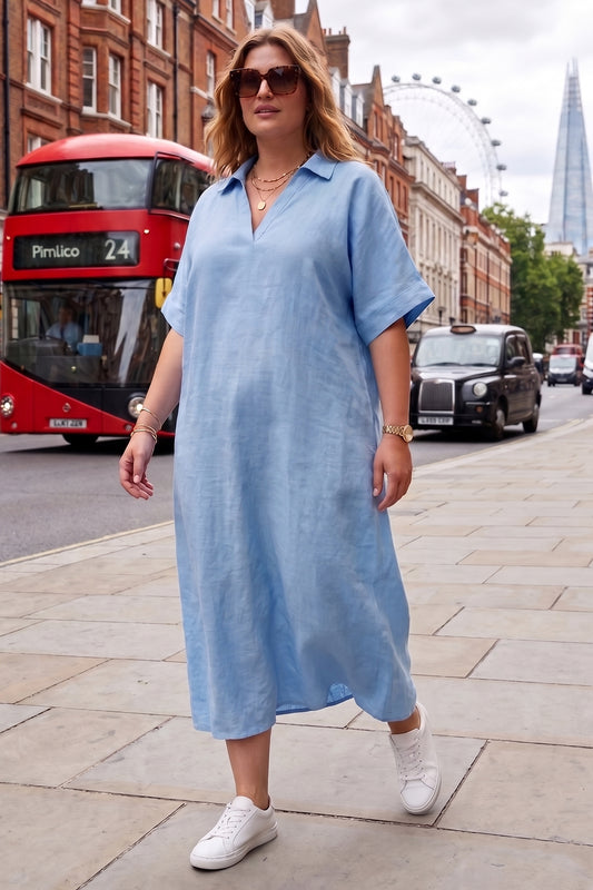 Ice Blue V-Neck Collar Dress