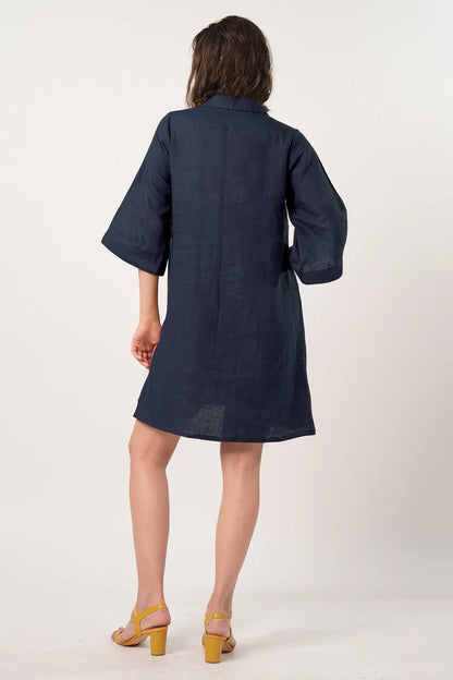 Ink Blue Buttoned Shirt Dress SNEHA B