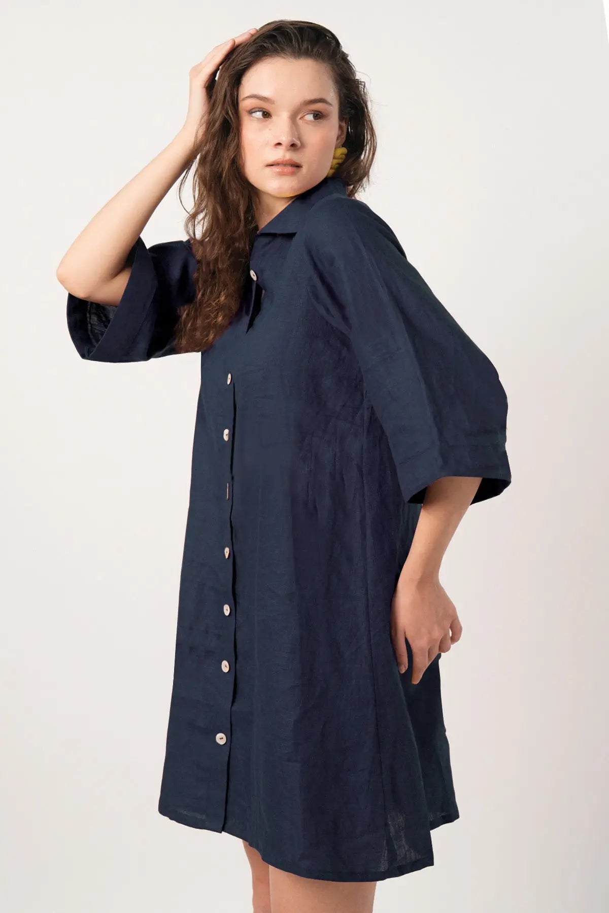 Ink Blue Buttoned Shirt Dress SNEHA B