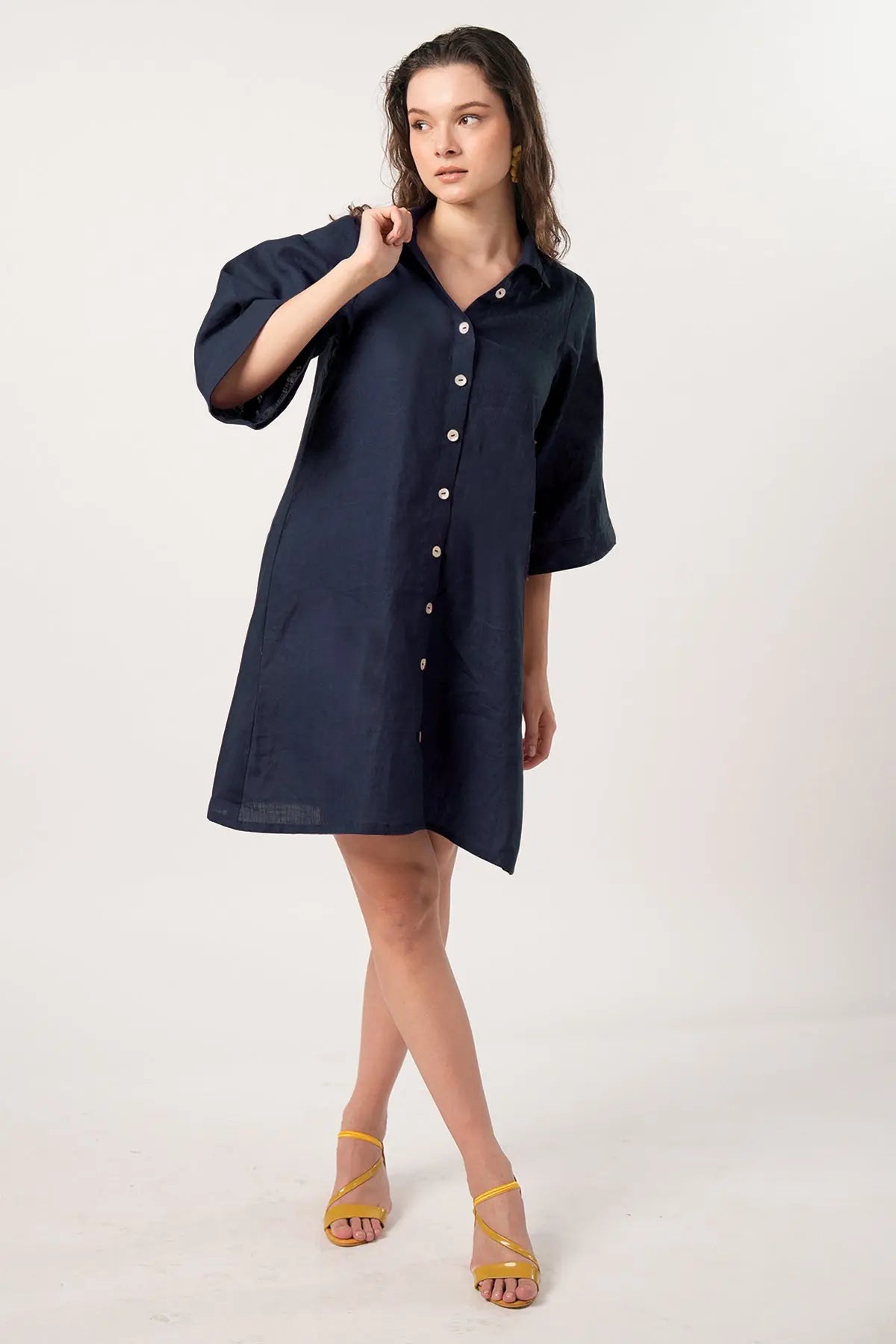 Ink Blue Buttoned Shirt Dress SNEHA B