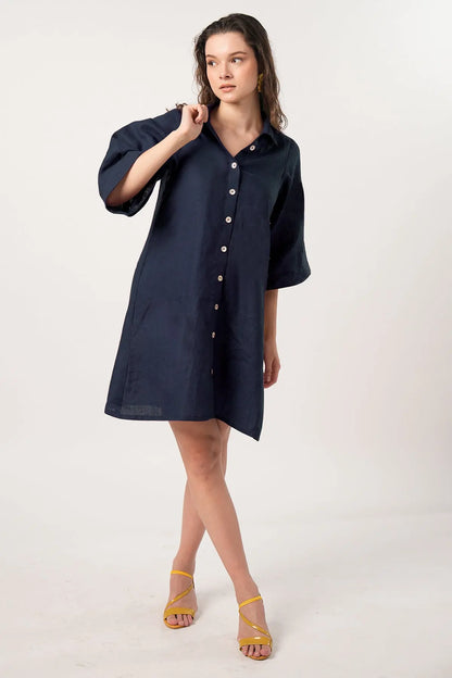 Ink Blue Buttoned Shirt Dress SNEHA B