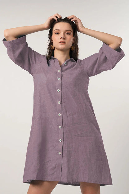 Lavender Buttoned Shirt Dress SNEHA B
