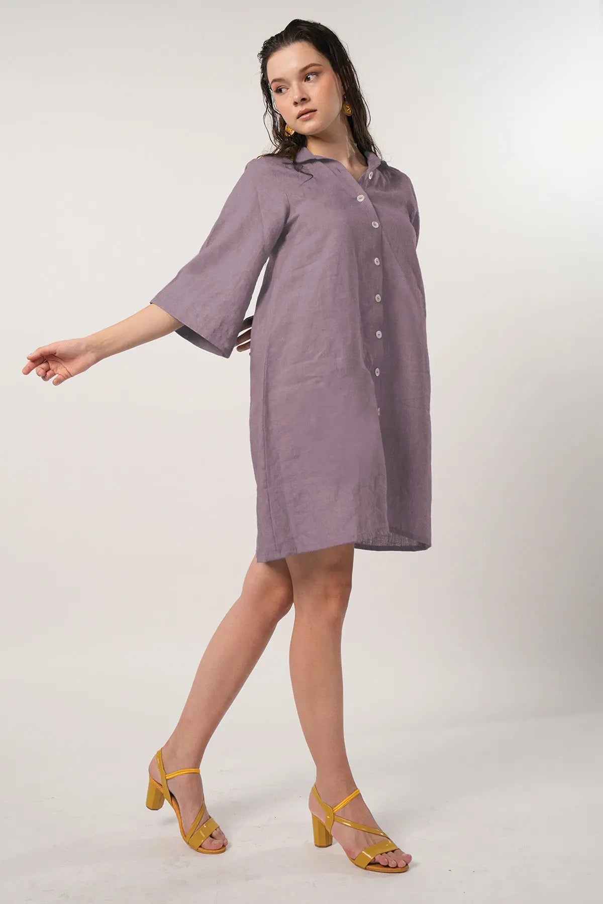 Shop Lavender Buttoned Shirt Dress by SNEHA B