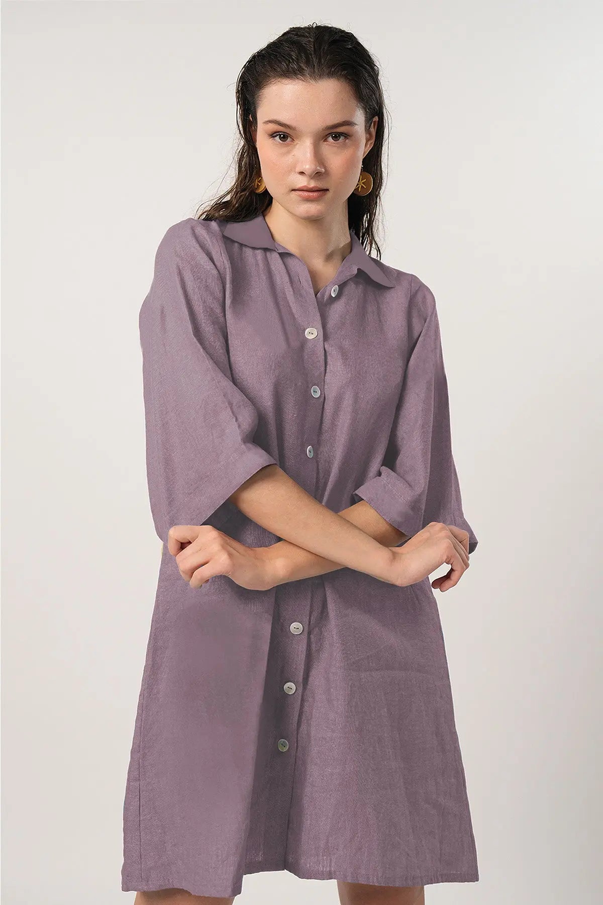 Lavender Buttoned Shirt Dress SNEHA B