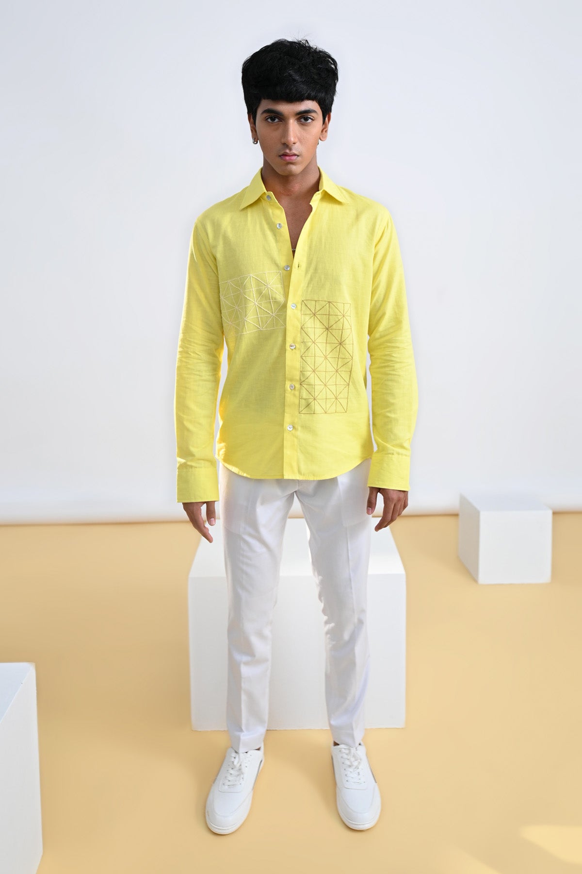 Lemon Geometric Embroidered Shirt
