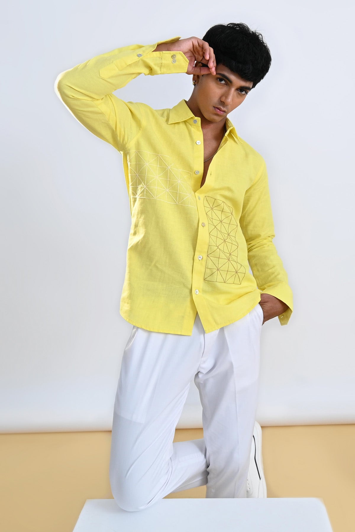 Lemon Geometric Embroidered Shirt