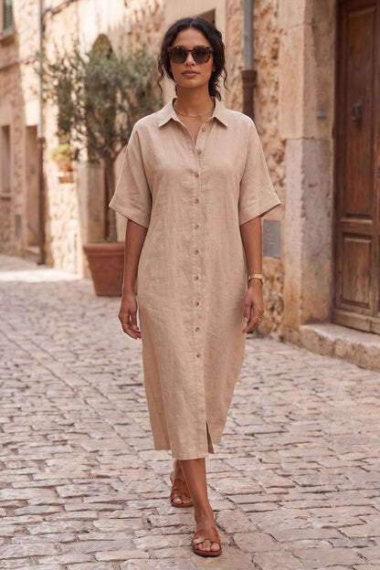 Light Taupe Collar Shirt Dress