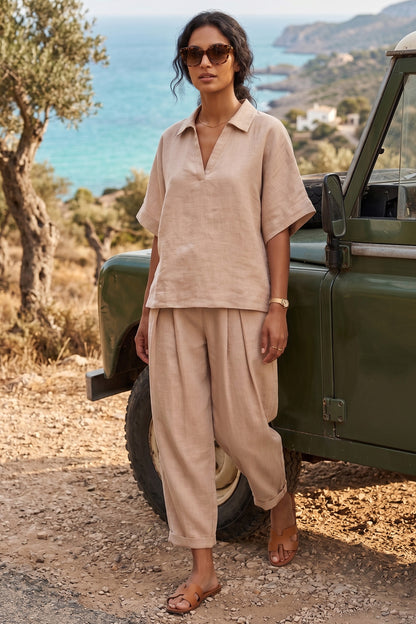 Light Taupe Half Sleeves Top