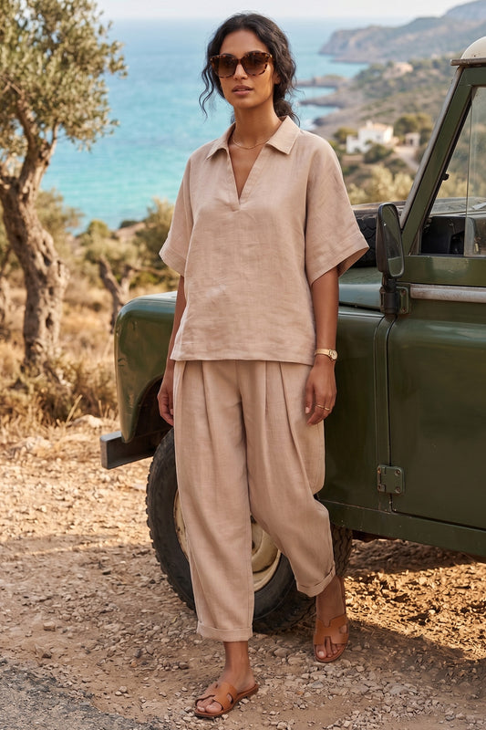 Light Taupe Half Sleeves Top