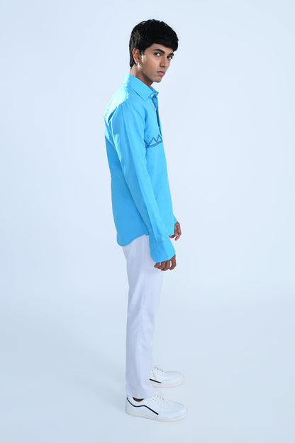 Light Blue Geometric Embroidered Shirt