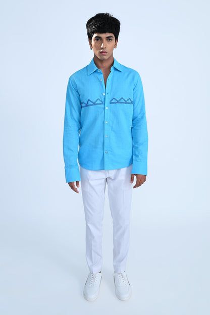 Light Blue Geometric Embroidered Shirt