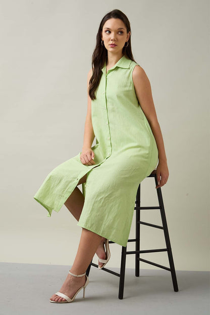 Buy Light Green Button Shirt Dress by SNEHA B