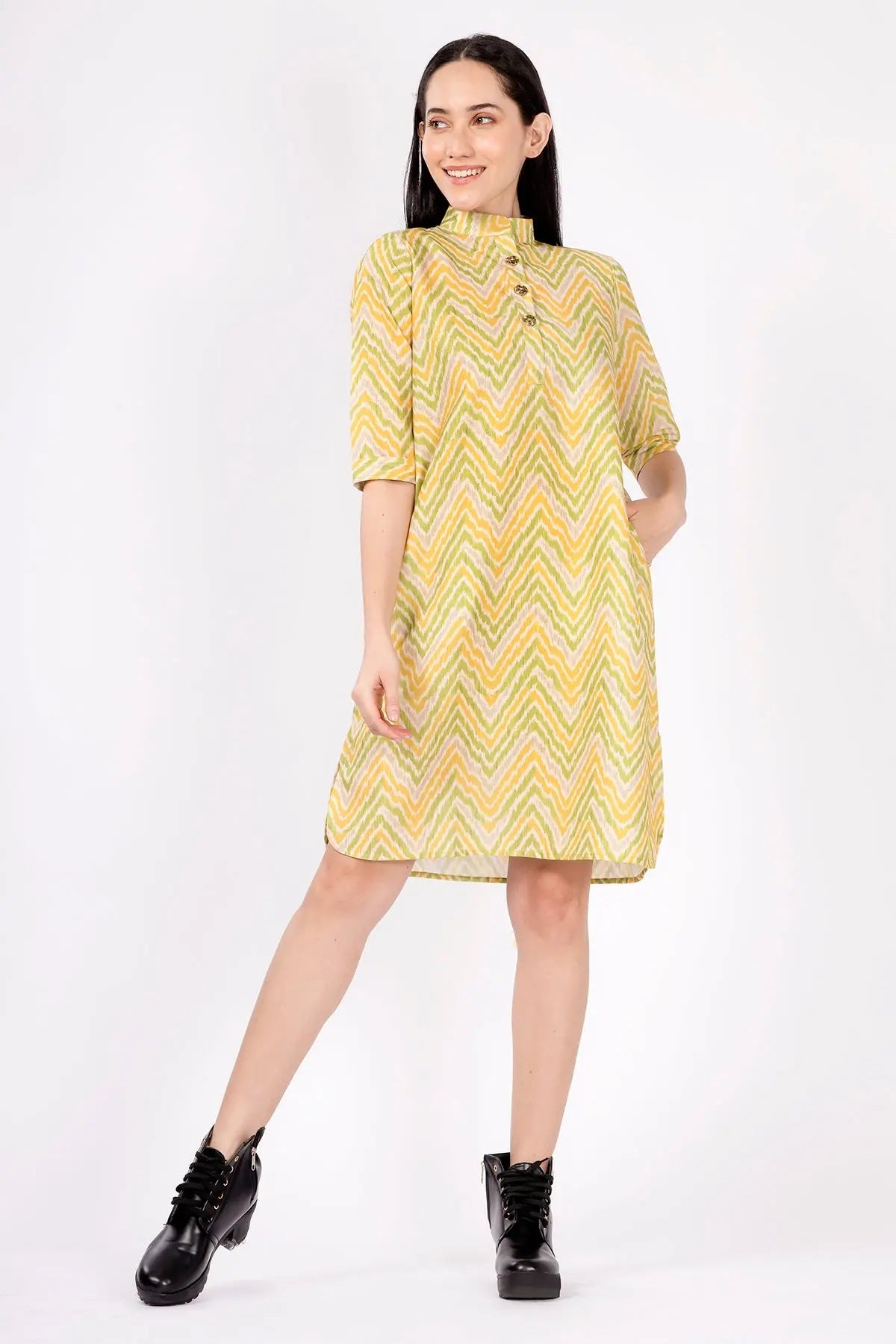 Shop Lime Green Ikkat Printed Dress by SNEHA B