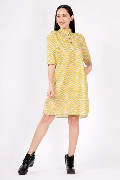 Shop Lime Green Ikkat Printed Dress by SNEHA B