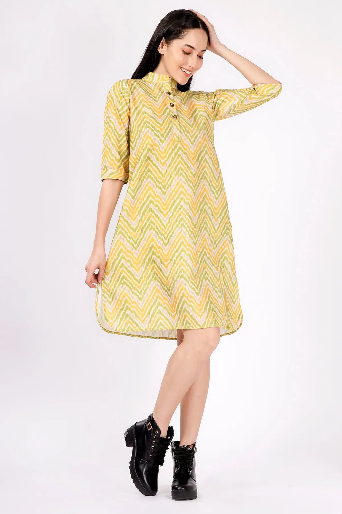 Lime Green Ikkat Printed Dress SNEHA B