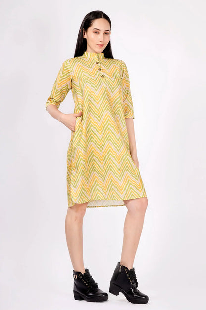 Lime Green Ikkat Printed Dress SNEHA B