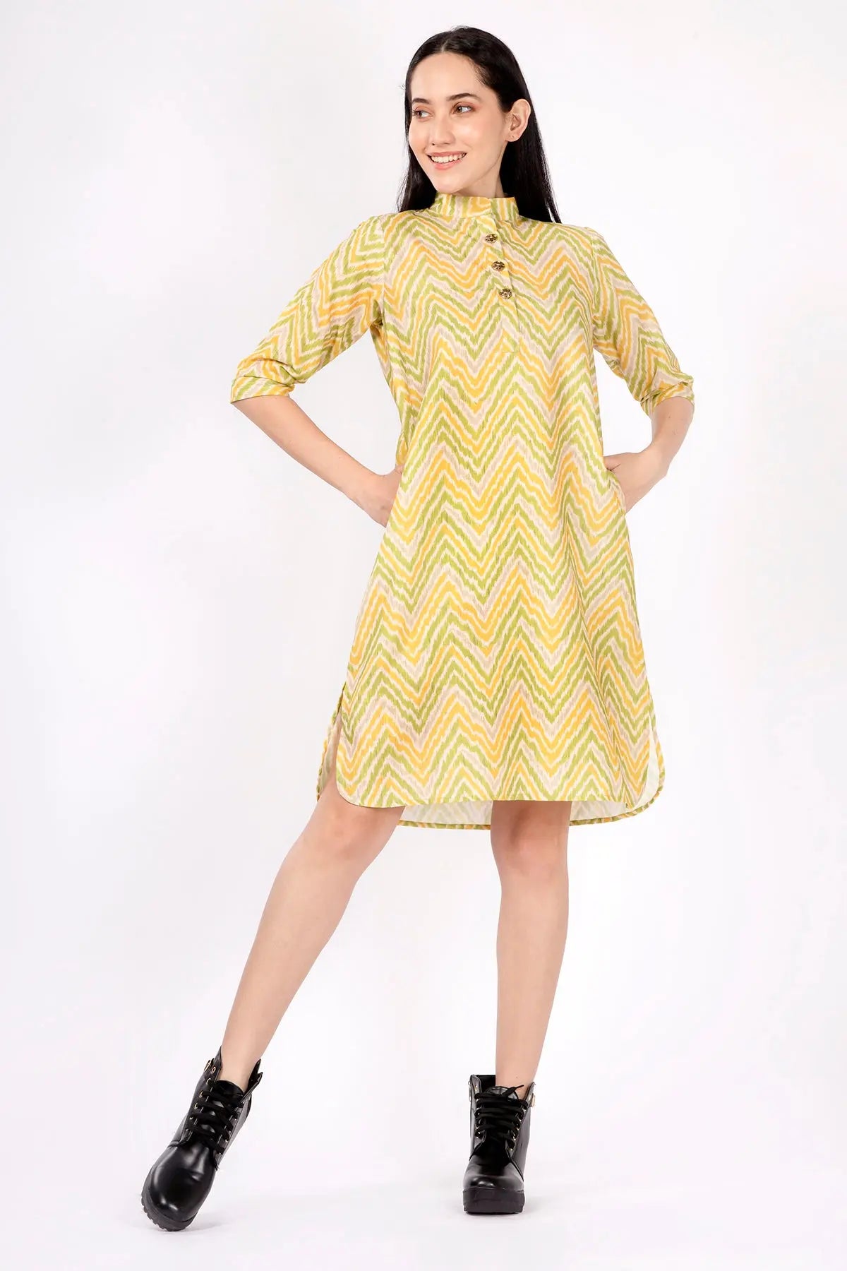 Lime Green Ikkat Printed Dress SNEHA B