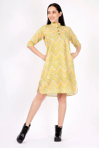 Lime Green Ikkat Printed Dress SNEHA B