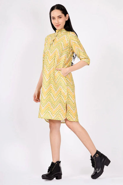 Lime Green Ikkat Printed Dress SNEHA B