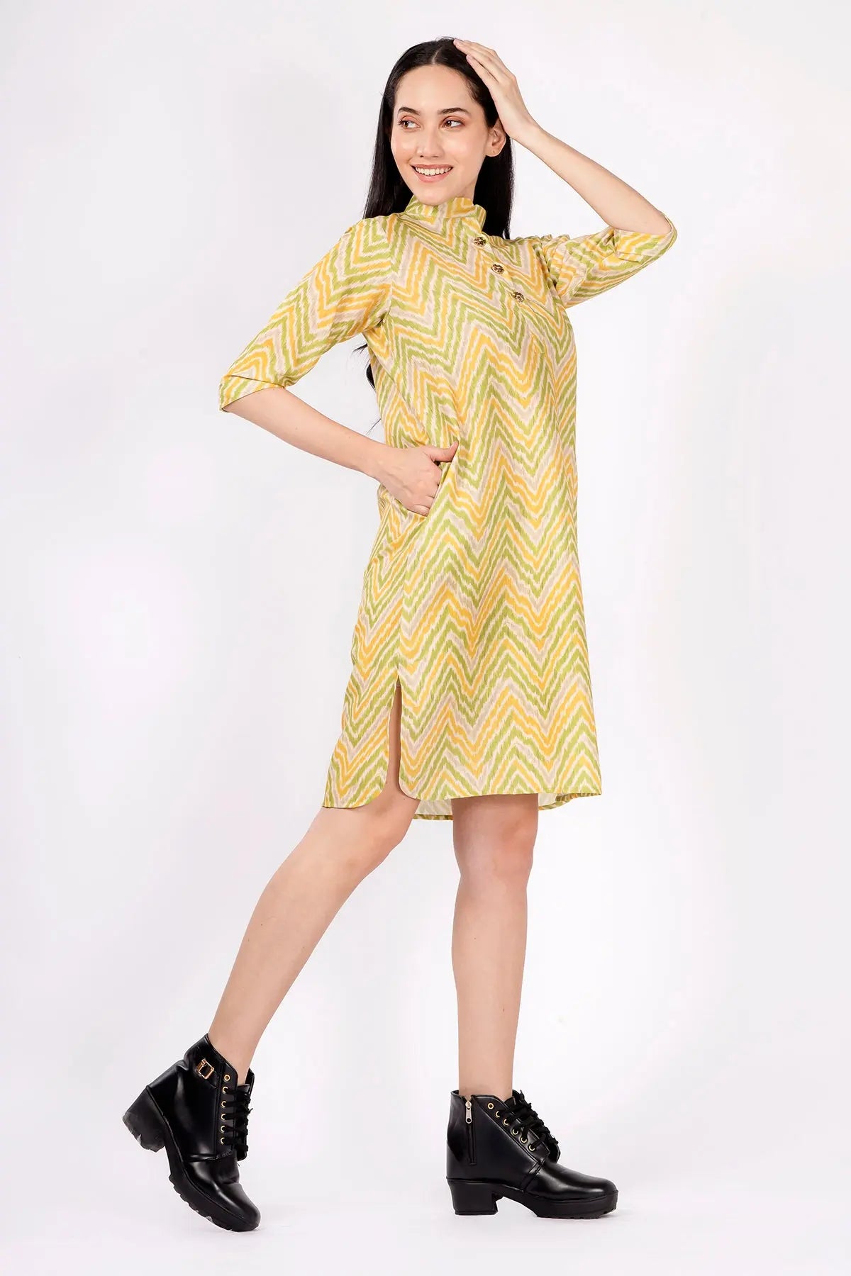 Lime Green Ikkat Printed Dress SNEHA B