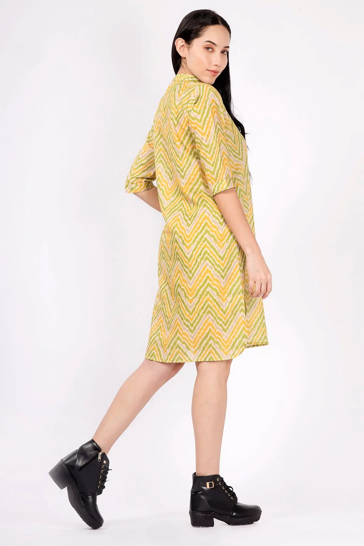 Lime Green Ikkat Printed Dress SNEHA B