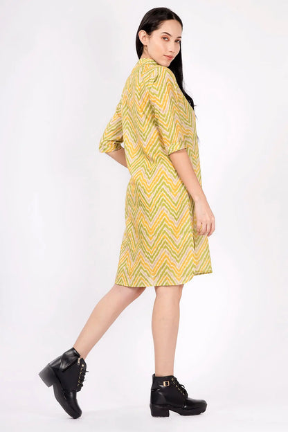 Lime Green Ikkat Printed Dress SNEHA B