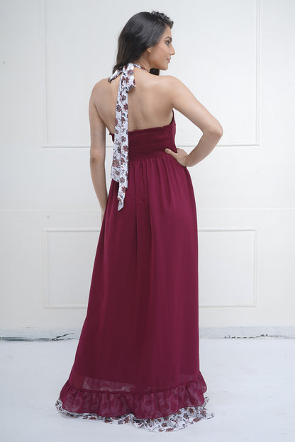 Maroon Halter Neck Maxi Dress