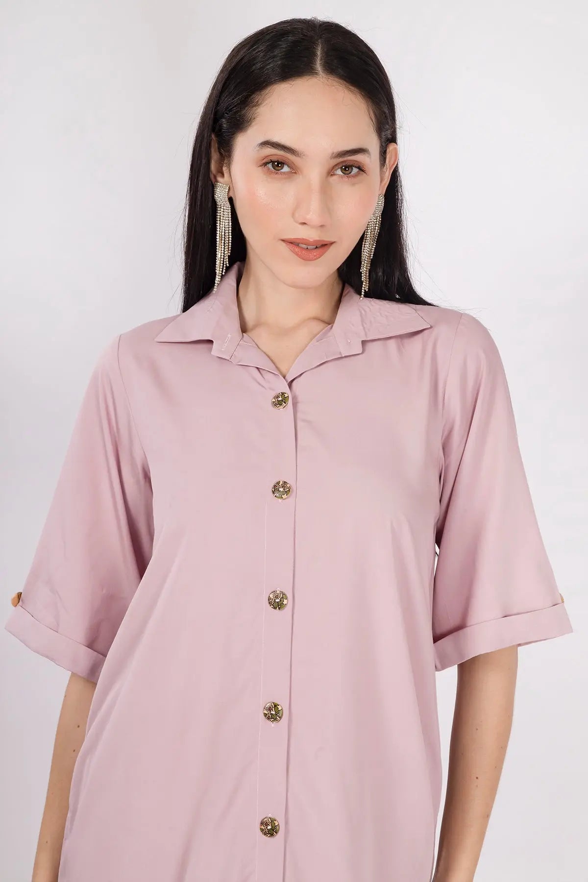 Mauve Bamboo Cotton Shirt Dress SNEHA B