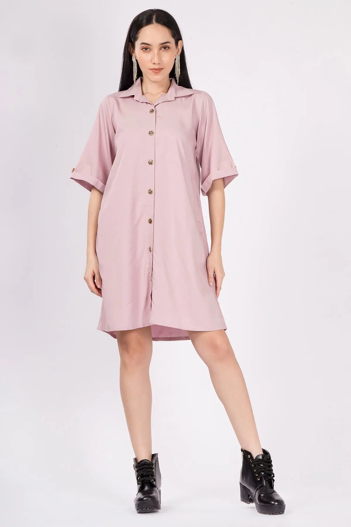 Shop Mauve Bamboo Cotton Shirt Dress by SNEHA B
