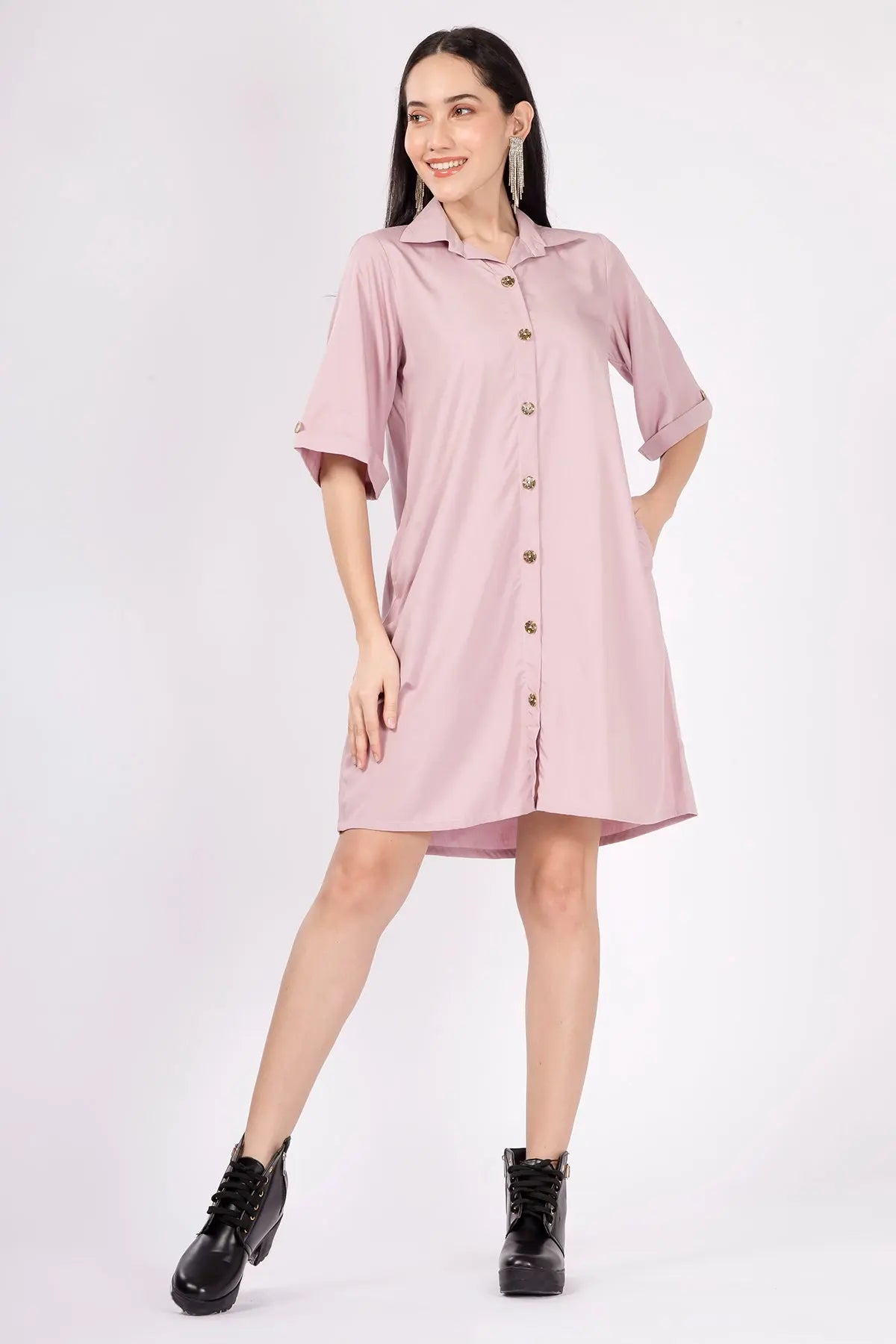 Mauve Bamboo Cotton Shirt Dress SNEHA B