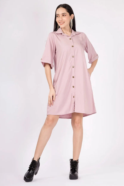 Mauve Bamboo Cotton Shirt Dress SNEHA B